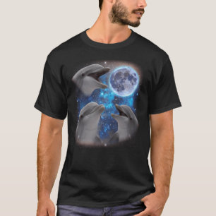 Drei Delphine, die an der Mond-Weißen Meme heulen T-Shirt