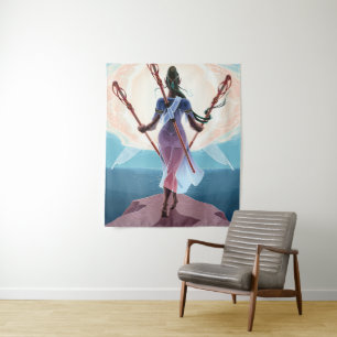Drei der Stäbe Tarot Fantasy Art Wandteppich