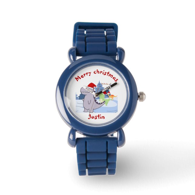 drei Dinosaurier Weihnachtsgeschenk, personalisier Armbanduhr (Vorderseite)