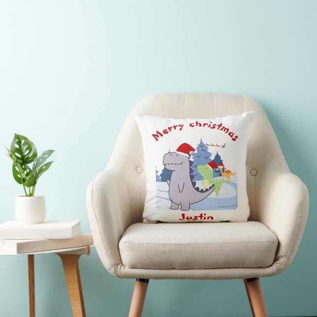 drei Dinosaurier Weihnachtsgeschenk, personalisier Kissen (Stuhl )