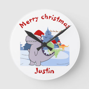 drei Dinosaurier Weihnachtsgeschenk, personalisier Runde Wanduhr