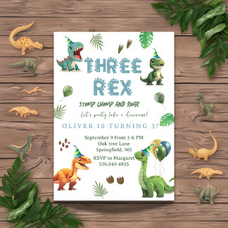 Drei Dinsoaur-Geburtstag, Aquarellt-Rex Einladung