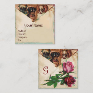 DREI DOGIEN MIT ROSE, Pergament, Monogramm Quadratische Visitenkarte