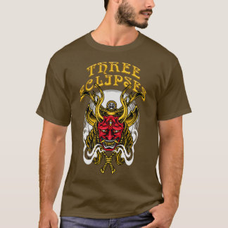 Drei Eclipse japanische Samurai Demon Oni Maske T-Shirt