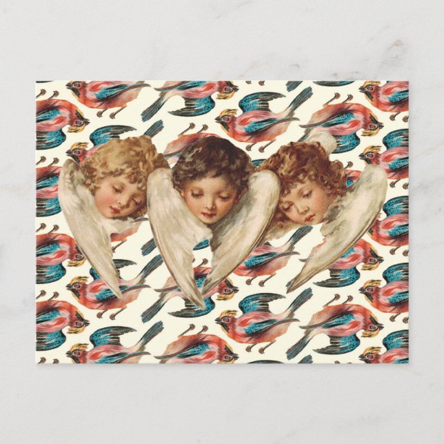 Drei Engel mit Kind - Vintage Kitsch Postkarte (Vorderseite)