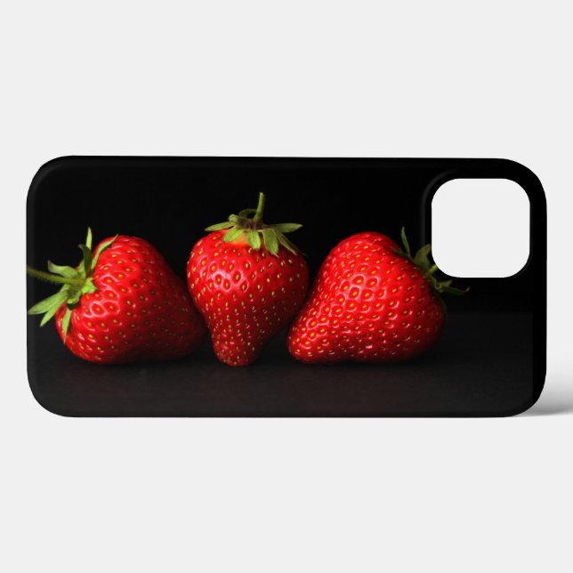 Drei Erdbeeren auf schwarzer iphcnm Case-Mate iPhone Hülle (Rückseite (Horizontal))
