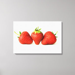 Drei Erdbeeren auf weißem 24x16 (60x40cm) Waccnm Leinwanddruck