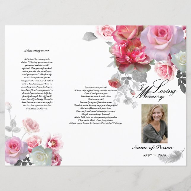 Drei-Fackeln-Beerdigungsprogramm - Rosa-Graue Rose (Vorderseite)