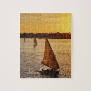 Drei Falukas mit Sehern am Nil River