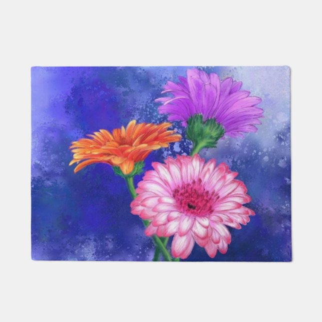 Drei Farben Gerberas - Aquarellmalerei Kunst  Fußmatte (Vorderseite)
