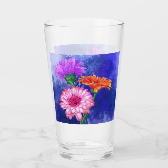 Drei Farben Gerberas Glas (Vorderseite)