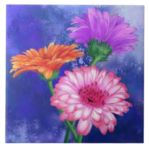 Drei Farben Gerberas Tile - Malerei Fliese