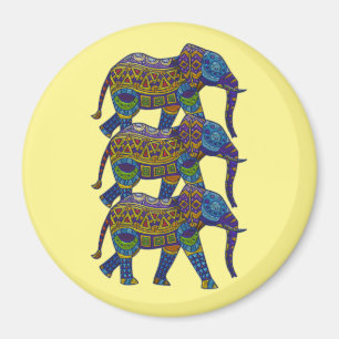 Drei farbenfrohe mosaikische Elefanten Magnet
