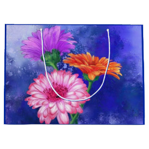 Drei farbige Gerber-Blume - Geschenktasche Große Geschenktüte