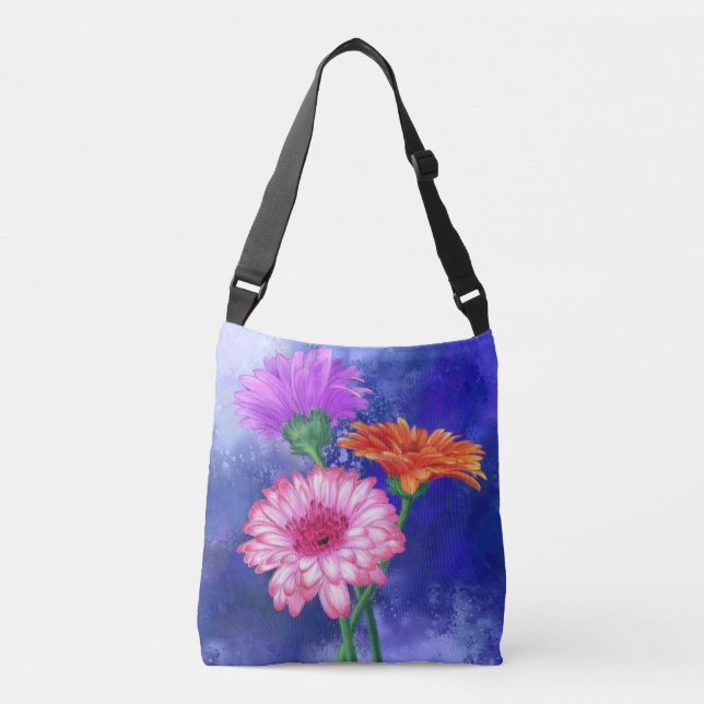 Drei farbige Gerberas Crossbody Bag Tragetaschen Mit Langen Trägern (Vorderseite)