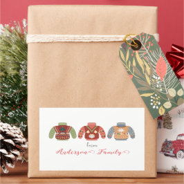 Drei farbige, hässliche Weihnachtsgeschenke Rechteckiger Aufkleber
