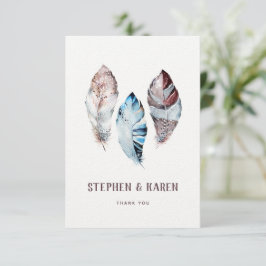 Drei Feathers Elegante Wedding Watercolor Dankeskarte