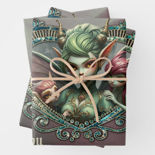 Drei Feen, die Begleiter des magischen Herzens. Geschenkpapier Set