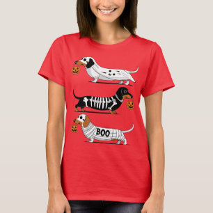Drei festliche Dackeln in spöttischem Kostüm T-Shirt