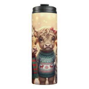 Drei festliche Highland-Kühe Thermosbecher