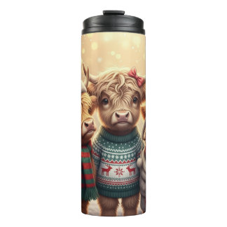 Drei festliche Highland-Kühe Thermosbecher
