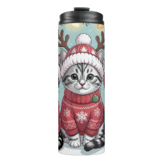 Drei festliche Weihnachtskätzchen Thermosbecher