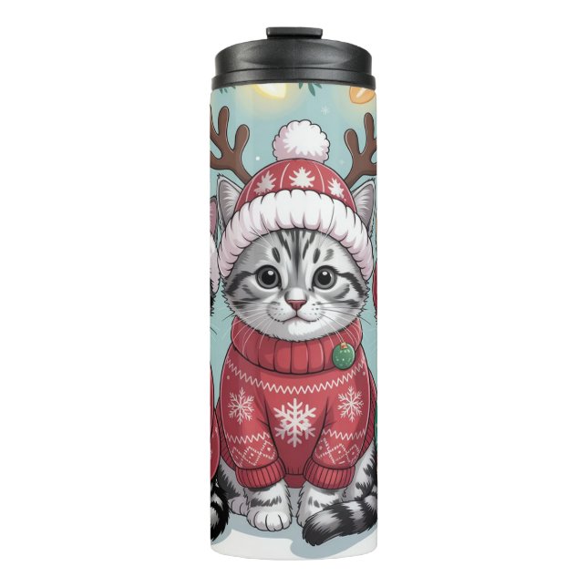 Drei festliche Weihnachtskätzchen Thermosbecher (Vorderseite)