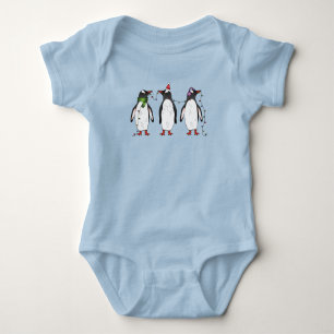 Drei festliche Weihnachtspinguine Illustration Baby Strampler