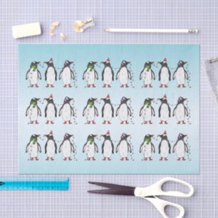 Drei festliche Weihnachtspinguine Illustration Seidenpapier
