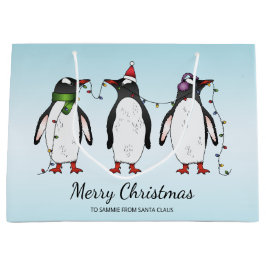 Drei festliche Weihnachtspinguine mit individuelle Große Geschenktüte