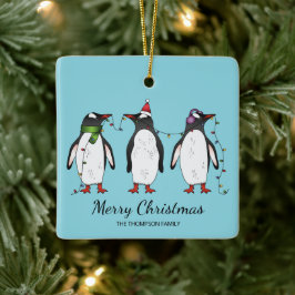 Drei festliche Weihnachtspinguine mit individuelle Keramikornament