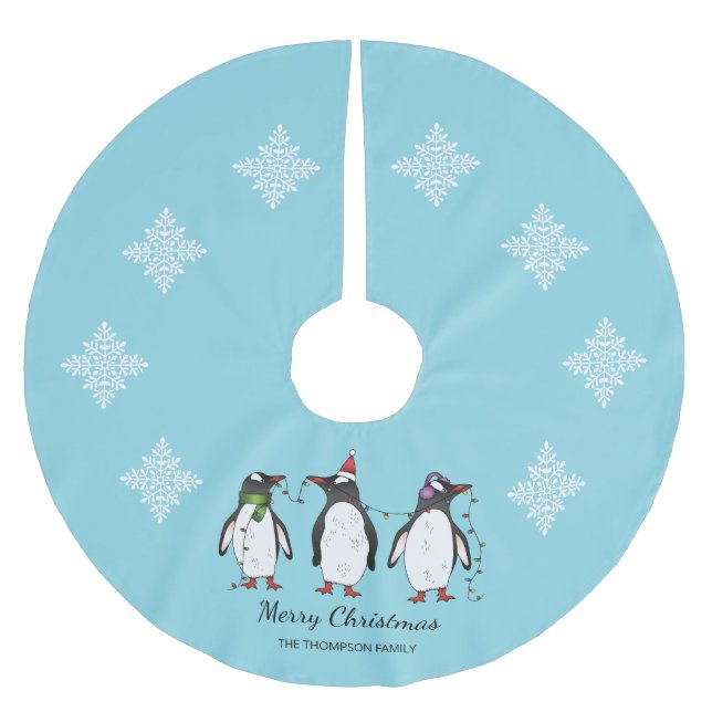 Drei festliche Weihnachtspinguine mit individuelle Polyester Weihnachtsbaumdecke (Vorderseite)