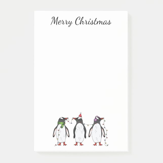 Drei festliche Weihnachtspinguine mit individuelle Post-it Klebezettel (Vorderseite)