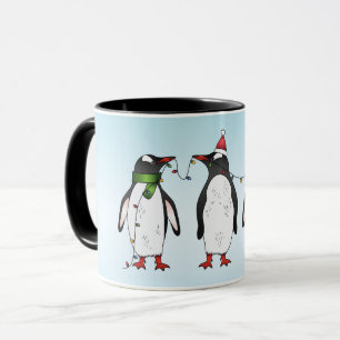 Drei festliche Weihnachtspinguine mit individuelle Tasse