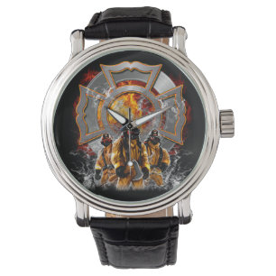 Drei Feuerwehrmann-Uhr-Schwarz-Hintergrund Armbanduhr