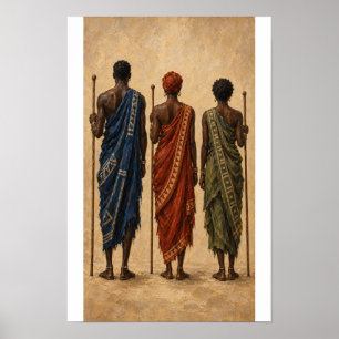 Drei Figuren in Blau, Rost und Oliv Poster