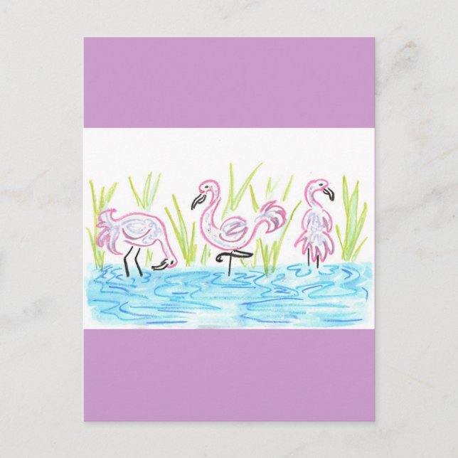 Drei Flamingos Postkarte (Vorderseite)