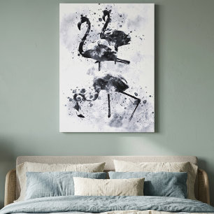 Drei Flamingos Schwarz und Weiß Aquarell Leinwanddruck
