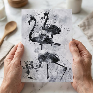 Drei Flamingos Schwarz und Weiß Aquarell Postkarte
