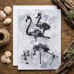 Drei Flamingos Schwarz und Weiß Wasserfarbe Dankeskarte