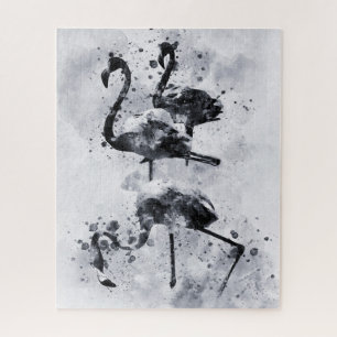 Drei Flamingos Schwarz-Weiß-Aquarell