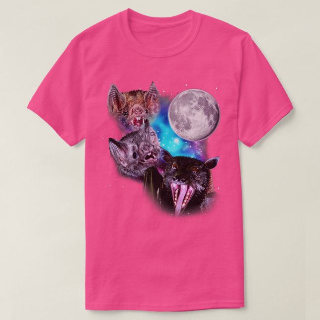 Drei Fledermäuse heulen am Mond T-Shirt (Design vorne)