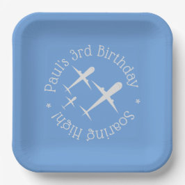 Drei Flugzeuge auf Blue Elegance Fun, Personalisie Pappteller