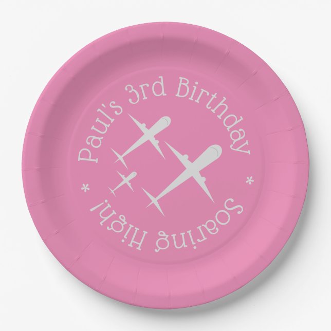 Drei Flugzeuge auf rosa Elegante Fun, Personalisie Pappteller (Vorderseite)