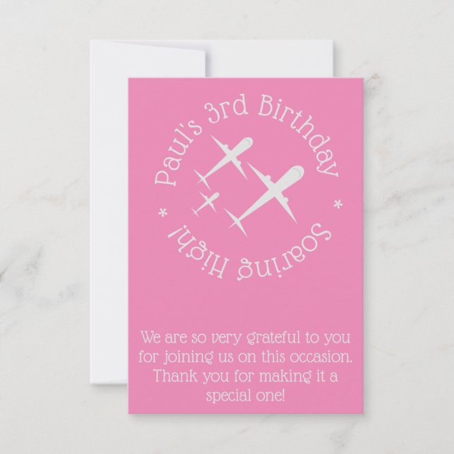 Drei Flugzeuge auf rosa Fun & Elegante Personalisi Dankeskarte (Vorderseite)