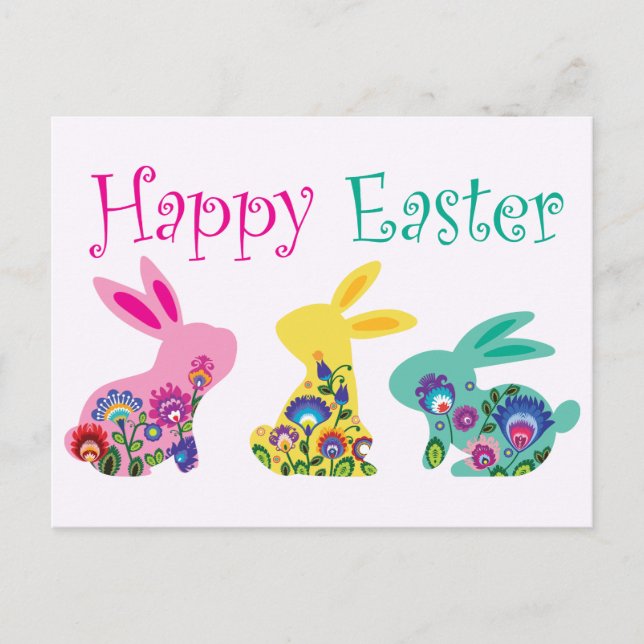 Drei Folklore-OsterBunnies Postkarte (Vorderseite)