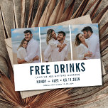 Drei Foto Beach Hochzeit Funny Save the Date<br><div class="desc">Machen Sie sich bereit, mit unseren lustigen "Free Drinks (und We're Getting Married)" Beach Wedding Save the Date ein Glas für die Liebe aufzuziehen. Wenn Sie eine entspannte und lustige Hochzeit am Strand planen, ist diese Karte der perfekte Weg, um Ihren besonderen Tag mit einem Hauch von Spaß und viel...</div>
