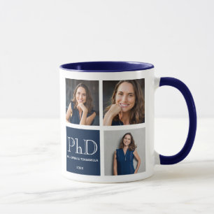 Drei Foto Blue PhD-Abschluss Tasse