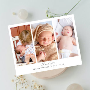 Drei-Foto-Collage Elegantes Skript Baby Shower Postkarte