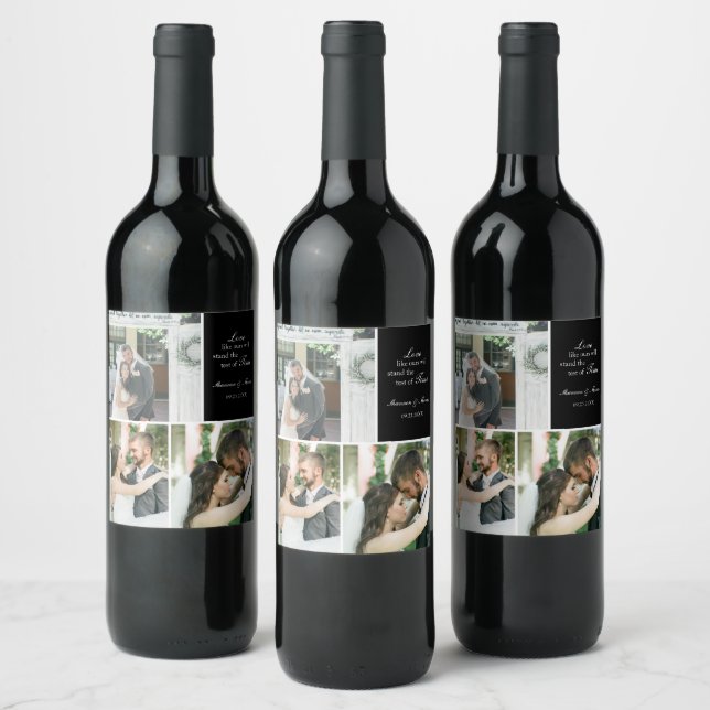 Drei Foto Collage Hochzeit Custom Wine Label Weinetikett (Flaschen)